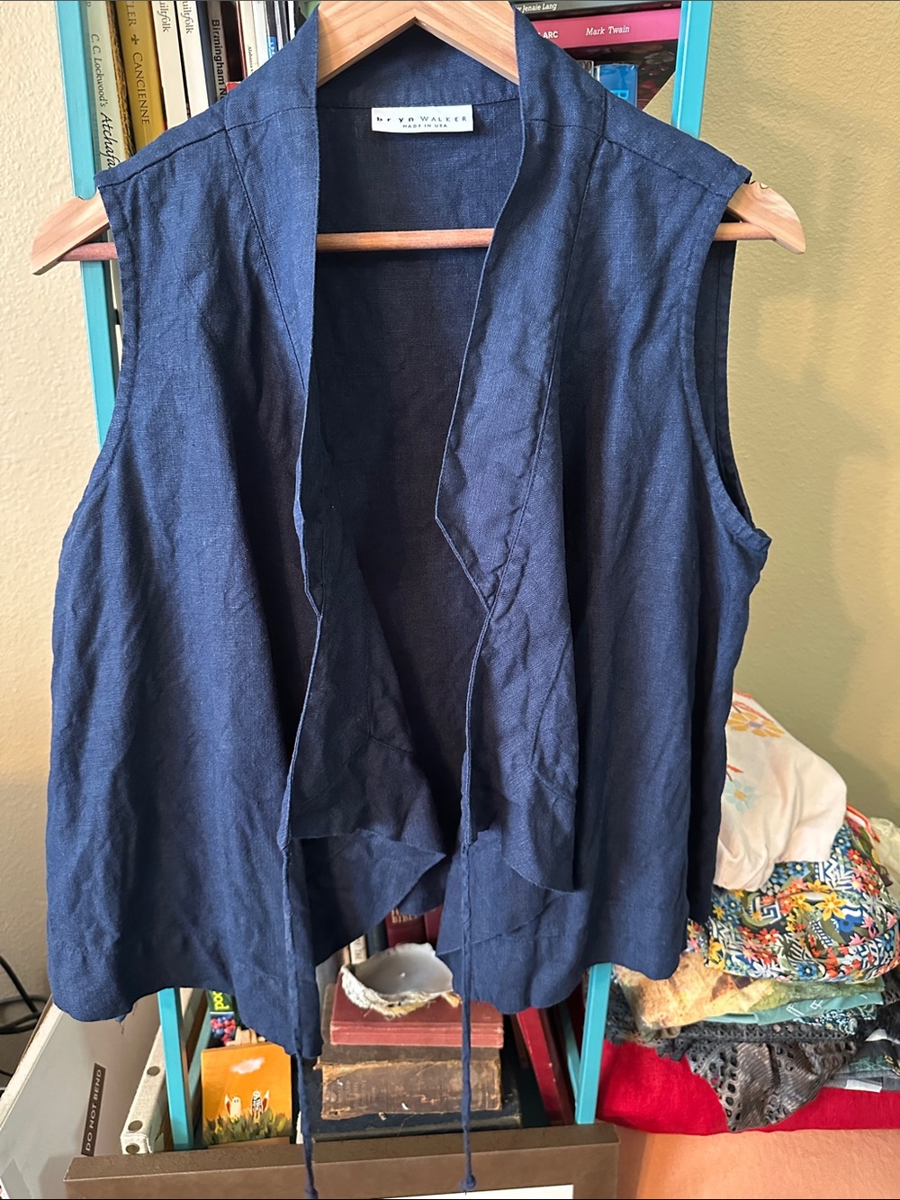 bryn Walker Navy Linen Tie Front Sleeveless Tunic